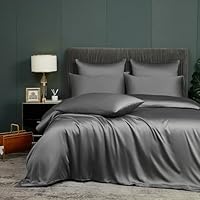 DXHOME Bamboe beddengoed 135 x 200 cm zwart donkergrijs glad luxe omkeerbaar zomerbeddengoed luxe lyocell verkoelende bamboevezel zacht eenpersoonsbed dekbedovertrek met ritssluiting en 1 kussensloop
