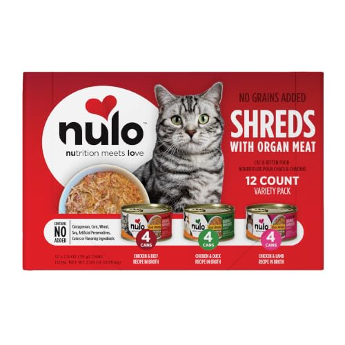 Nulo Real Shreds with Organ Meat Wet Canned Cat Food Variety Flavors 2.8 Ounce 12 Cans