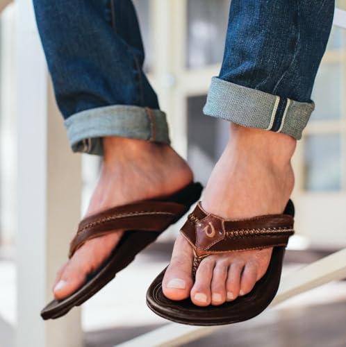 Image of OluKai Mea Ola Men's Leather Beach Sandals, Soft & Durable Flip Flops