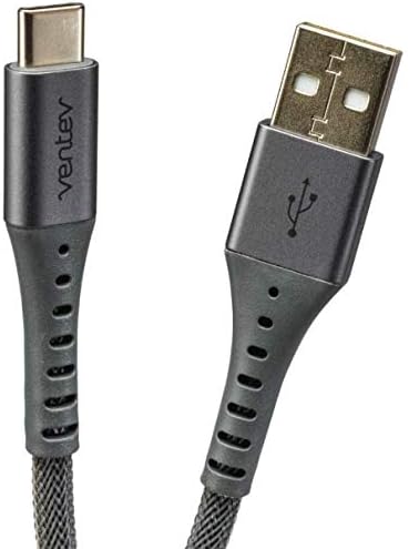 Ventev ChargeSync Braided Alloy USB Type-C Cable | USB A-C Charging Cord Fast Charging Up to 3A, USB-If Certified, Aluminum Housing, No-Fray Durability, 10Ft Steel Grey