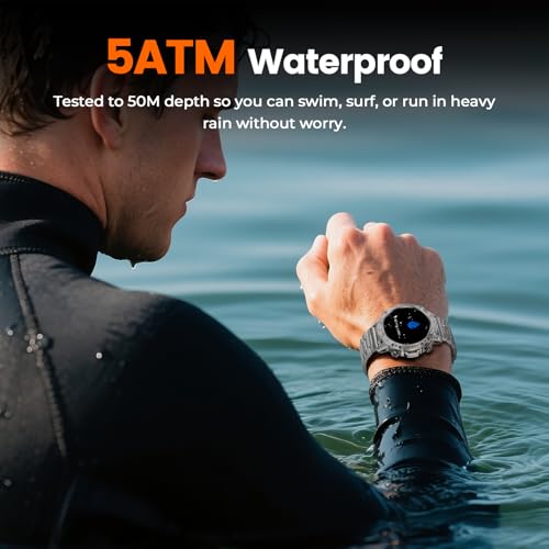 Image of Silver Smart Watch for Men, 1.43 inch AMOLED,5ATM Waterproof,170+ Sports Modes | Round Health Fitness Tracker Watch, Tactical Military Smartwatch Compatible with iPhone Android