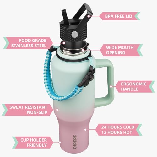 Image of BJPKPK 35oz Insulated Water Bottle with Handle & Straw Lid, Stainless Steel