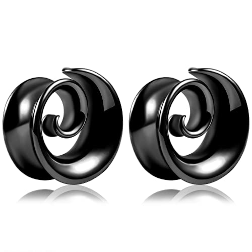 Maxbott 2PCS Fashion Round Spiral Saddle Plugs Hangers for Stretched Lobe Ear Tunnels Gauges Plugs Piercing Body Jewelry (19mm(3/4"), Black)