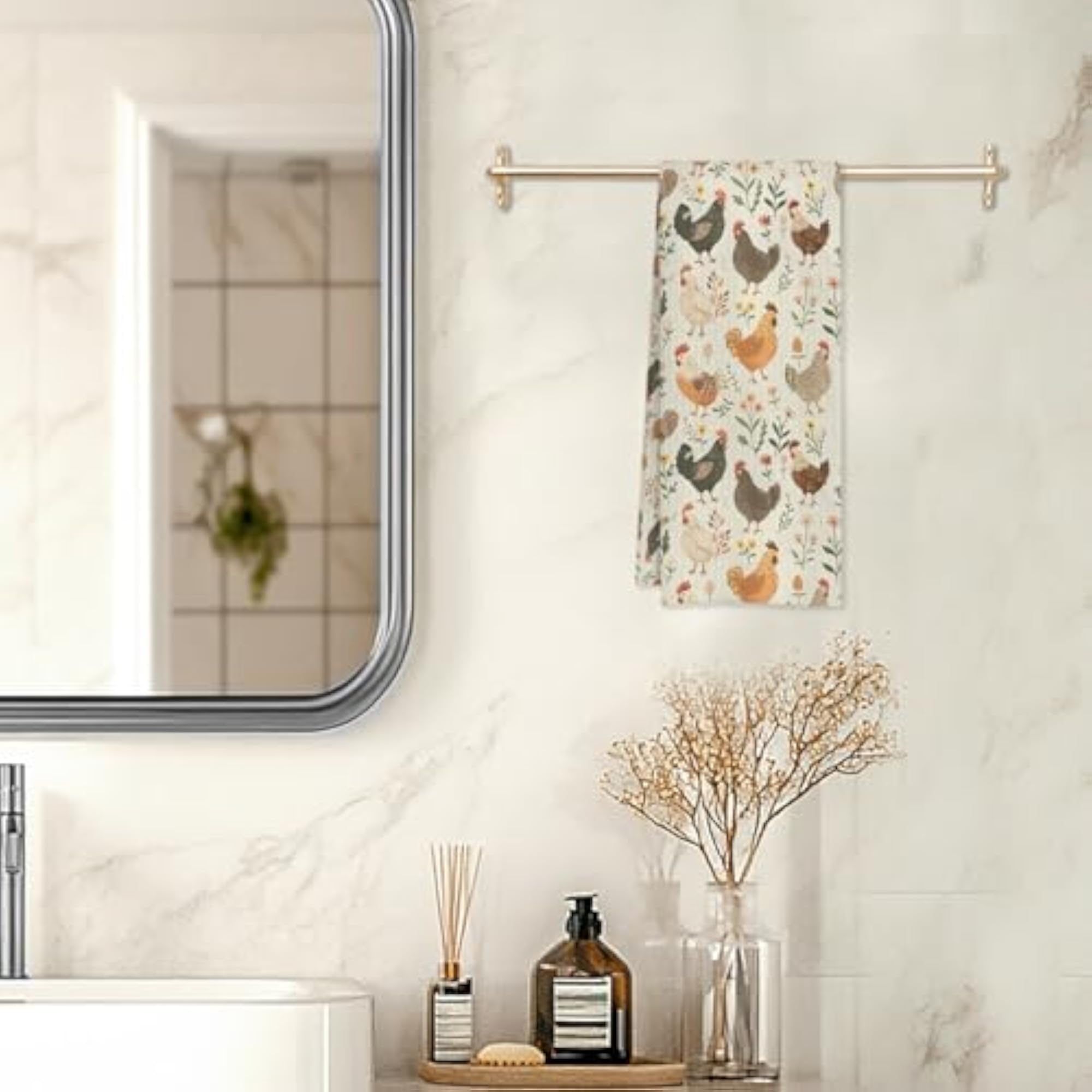 Farmhouse Chicken Rooster Kitchen Towels, Decorative Gift