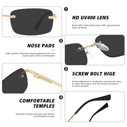 Image of Retro Frameless Rectangle Sunglasses Womens Trendy Narrow Small Frame Spring Hinge UV Protection FZN905