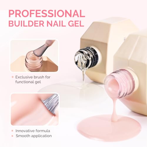 Image of MelodySusie 2PCS 15ML Clear Nude Builder Nail Base Gel for Nails Thickening,Soak Off UV Extension Gel,Rhinestone Nail Glue in a Bottle for Nail Art Design Gift for Women