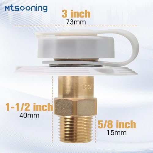Image of RV City Water Fill Inlet with Check Valve, 3 /4 NH Female to 1 /2 NPT Male RV Water Hose Flange Brass Connector Replacement for RV Camper Motorhome Trailer Marine White