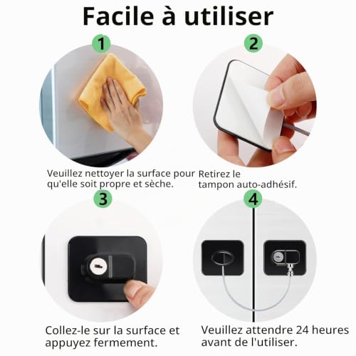Arvoni 2 Pièces Serrure de Réfrigérateur avec Clé, Securite Fenetre Enfant, Serrure Frigo Porte Protection Bloque Fenetre Enfant avec un Adhésif Puissant pour Bloque Porte Placard Armoire Tiroir – vue 5
