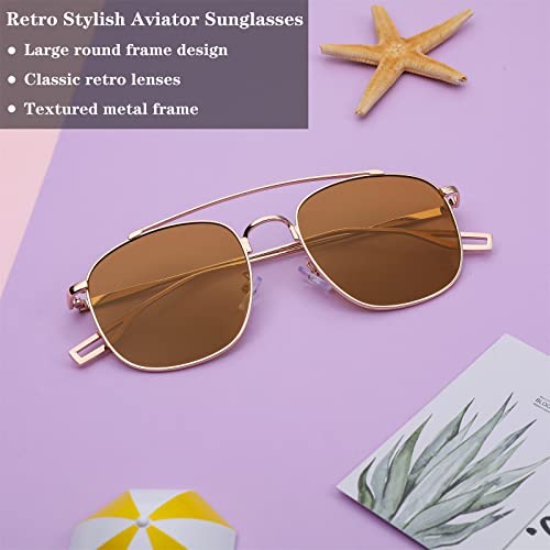 FEISEDY Oversized Round Sunglasses Women Men Trendy Vintage Square Gold Metal Sunglasses B29474