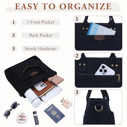 Image of RAVUO Tote Bag for Women, Canvas Crossbody Shoulder Bag Multi-Pocket Handbag with Compartments for Work Travel