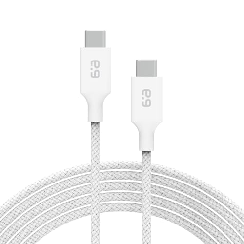 PureGear Braided USB-C to USB-C Cable (10ft) Power Delivery Charger Cord for iPhone 16 16Plus 16ProMax 15 MacBook iPad Pro 2020 Galaxy S24/S23/S22/S21 Ultra Pixel9/8/7/6/5 & USB-C Devices(White)