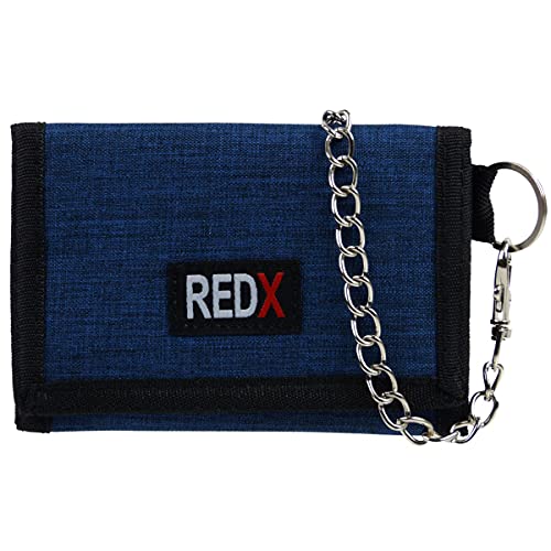 RED X Dreifach gefaltete Herren-Geldbörse aus Segeltuch mit Kette – Blau