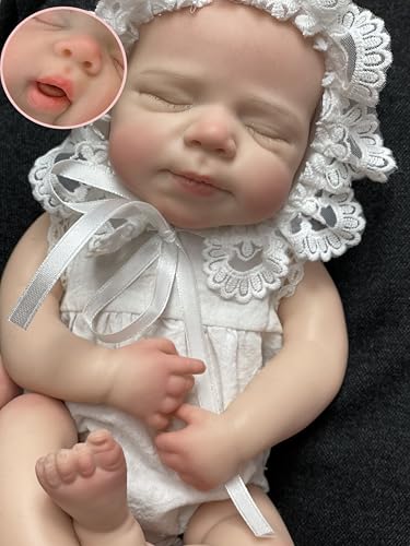Muñeca bebé de silicona realista 33cm boca abre miniatura 1