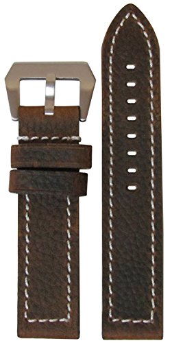Panatime 26mm XXL Brown Vintage Buffalo Deep Oil Leather Watch Band with White Stitching 135/90 26/26