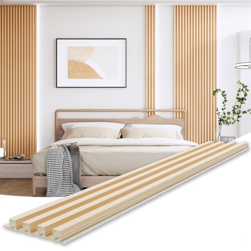 WPC Slat Wall Paneling, Modern Accent 3D Wall Panels, 8-Piece 94.5' x 6.3' TV Wall Panel, Bedroom, Living Room, Oak