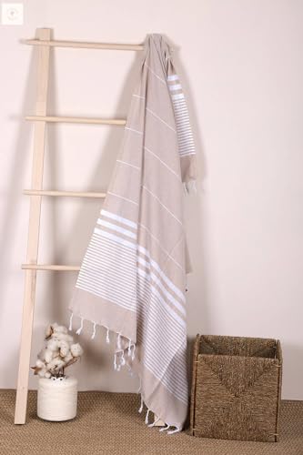 Çizgili %100 Pamuk Soft Peştemal Banyo Plaj Havlusu 100x180 Cm Bej