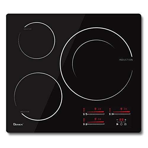 Flexible Induktionskochfeld, 59cm Elektro-Einbau-Kochfeld mit 3 Kochzonen, Dual-Brennelementen, Niedrigtemperatur-Heiztechnologie,