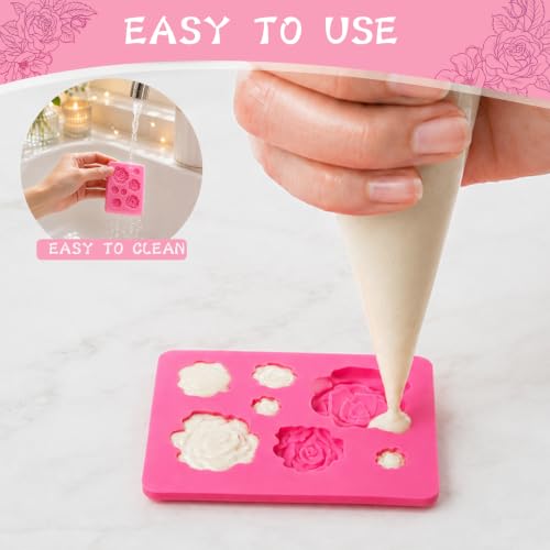 Image of HKNMTT 2Pcs Mini Rose Silicone Molds, 3D Flower Chocolate Fondant Moulds