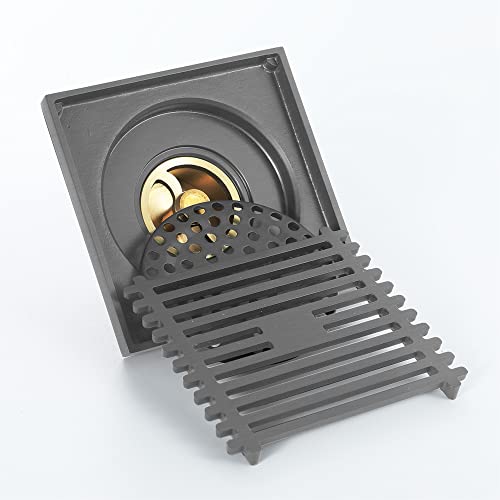 Bonde de douche carrée gris 10x10 cm anti-odeur avec couvercle