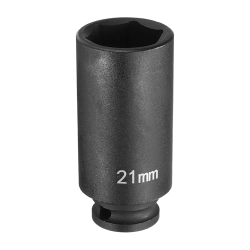 Image of sourcing map Deep Impact Socket 3/8" Square Drive by 21mm Metric 6 Point Socket 65mm (2.56") Long CR-MO Steel Industrial Grade Flip Socket for Home Auto Hex Nuts Bolts Repair, Black