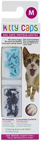 Kitty Caps Tapones para uñas, Color Negro con Puntas Grises y Azul bebé, 40 Unidades, Mediano