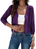 Kate Kasin Women Summer Cropped Cardigan Sweater Lightweight, 3/4 Sleeve Shrugs, Crochet Spring Tops Trendy Peacock Blue M