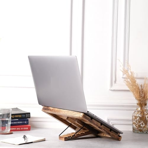Image of Hashcart Wooden Laptop Stand & Book Holder - Foldale Laptop Riser with Adjustable Height for Table - Notebook and Tablet Accessory for Oiifce & Work Colleagues