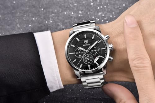 BENYAR Quartz Chronograph Waterproof Watches Business and Sport Design Leather Band Strap Wrist Watch for Men