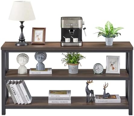 FATORRI Console Table for Entryway, Sofa Tables Behind Couch, Rustic Wood and Metal Foyer Table with 3 Tier Shelves for Hallway Living Room, Front Door (55 Inch, Walnut Brown) - Image 8