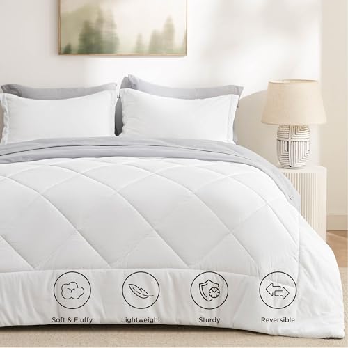 Image of Bedsure Full Comforter Set - 7 Pieces Reversible White and Grey Bedding, Full Bed Set for All Seasons, Bed in a Bag with Down Alternative Comforter, Grey Sheets, Pillowcases & Shams