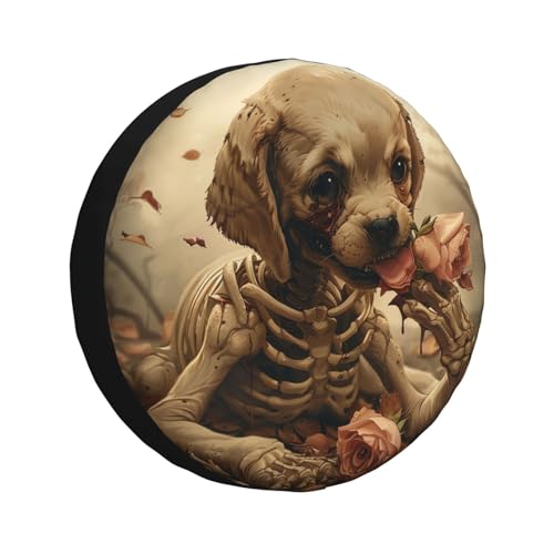 Image of Puppy Skeleton Spare Tire Cover, Universal Wheel Tire Cover Funny Skull Skeleton Tire Protectors for Trailer RV SUV Truck Camper 15 Inch