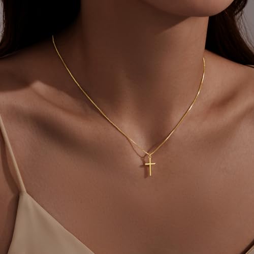 Inerney Cross Necklace for Women, Dainty 14K Gold Silver Plated Small Diamond Sideways Cross Pendant Choker Necklace Simple Trendy Baptism Religious Christian Faith Jewelry Gifts for Easter Christmas3