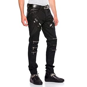 Cipo & Baxx Denim Biker Pantalon en jean pour homme Coupe droite Fermeture éclair Design moderne Noir