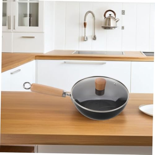 Wok de hierro fundido con mango de madera, antiadherente miniatura 4