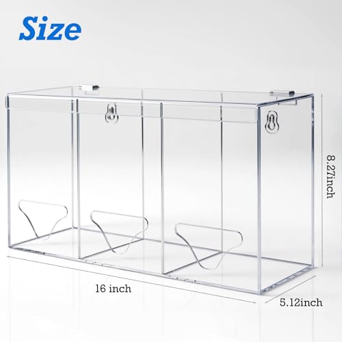 Image of Hairnet Dispenser and Glove Holder Wall Mount - 3 Compartments Acrylic Hygiene Dispenser Station with Lid for Shoe Covers, Safety Glasses, Earplugs, Beard Nets, Dishwasher Pods, Clear