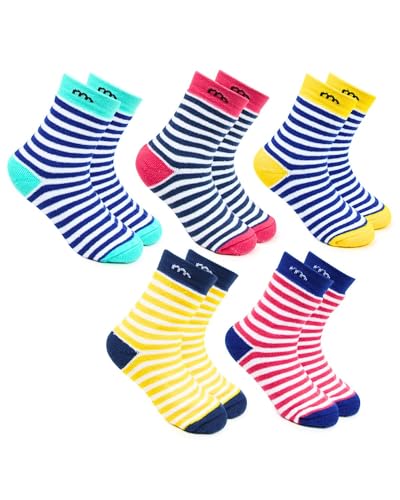 Image of Neska Moda Boys & Girls Pack Of 5 Pair Terry Cotton Socks (Yellow,Mint,Red,Blue)-SK1207