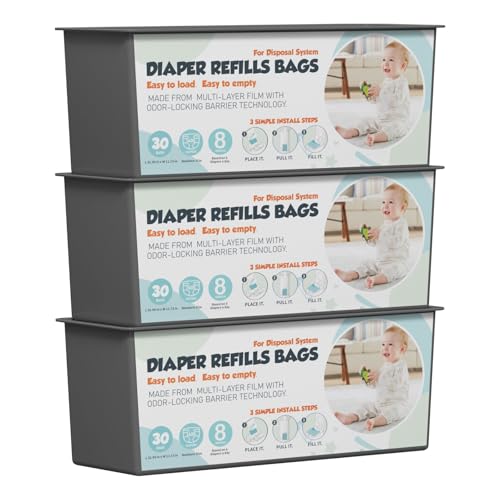 Image of Diaper Pail Refills Bags with 30 Bags (Baby Powder Scent) Compatible with Genie Easy Roll Signature and Platinum Diaper Pails, 7-Layer Odor-Barrier Technology 3 Pack (90 Bag)