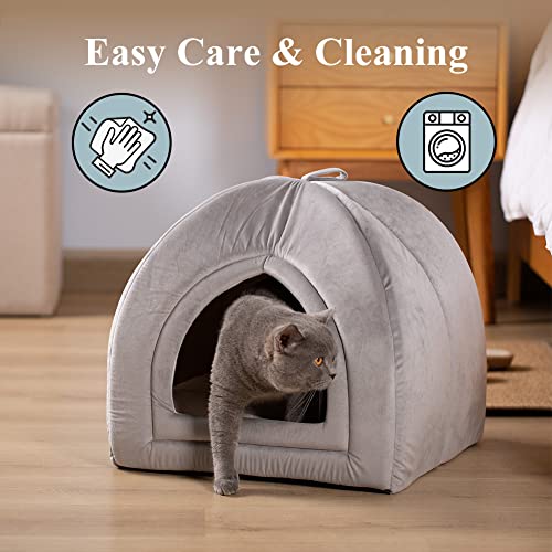 image for KASENTEX Cat Bed for Indoor Cats, 2-in-1 Cat House Pet Bed and Pet Sup