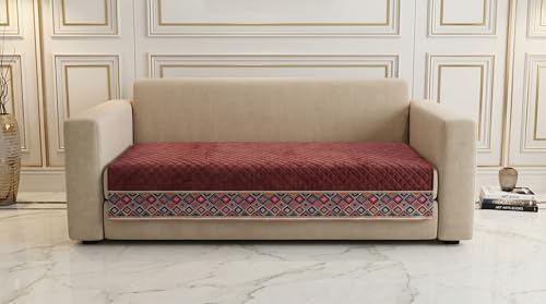 Image of Velvet Quilted Sofa Cover Mat Seat & Back, 3+2 Set, Total L115in H32in (3+2), Piyazi Color,Anti Skid Backing, 6in Hanging Strap Design, Washable Soft, Anti, Style -Piyazi-S32