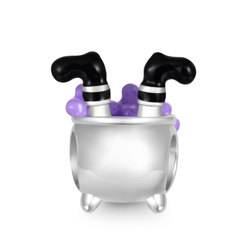 GNOCE Halloween Trick or Treat Witches Pot Charm Sterling Silver Bead Halloween Charm Fit Bracelet/Necklace for Women Wife/Jewelry Gift2