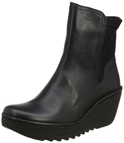 FLY London Womens Yuan Casual Winter Wedges Fashion Leather Ankle Boots - Black - 8