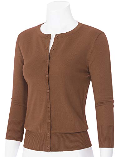Image of Women's 3 /4 Sleeve Crew Neck Button Down Stretch Knit Cardigan Sweater (S-3XL)