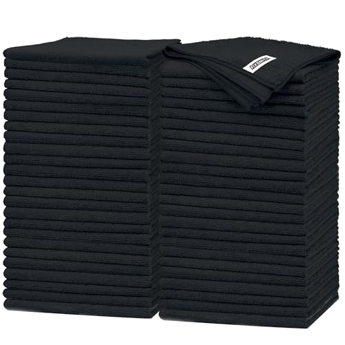 FIXSMITH Black Microfiber Cleaning Cloth -Pack of 50, Highly Absorbent Cleaning Rags, 16"X12" All Purpose Cleaning Towels for Housekeeping, Kitchen, Car, Lint Free and Reusable Microfiber Towels