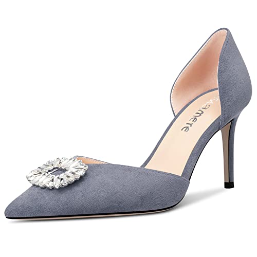 Castamere Women High Heel Pointed Toe Pumps Two-Piece Slip-on Rhinestone Crystal Prom Dress 3.2 Inches Heels