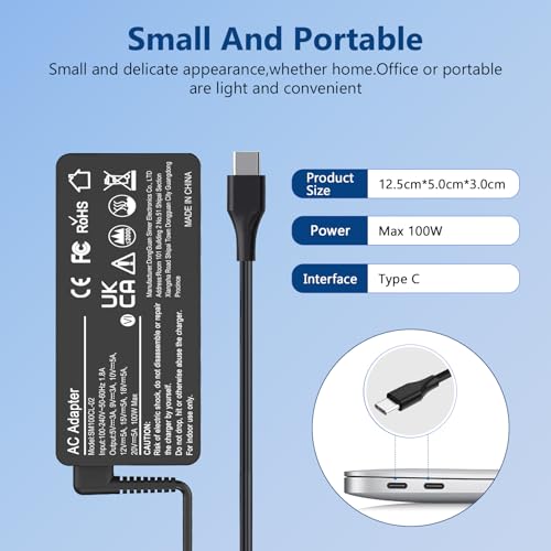 USB C Laptop Charger, 100W AC Laptop Power Adapter Compatible with MacBook,Lenovo, ThinkPad, HP, Asus, Acer,MSI, Dell,Toshiba,Universal Chromebooks Type C Power Cord - Image 2