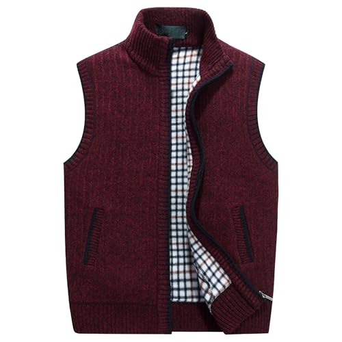 Mens Full Zip Knitted Vest Slim Fit Warm Sleeveless Cardigan Knit Stand Collar Sports Vest