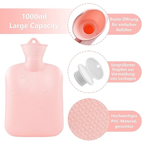 Wärmflasche Wärmflaschengürtel Gummi Wärmflasche mit bezug,1L weichem Plüsch Frauen Wärmegürtel für Periode Nacken Schulter Rücken Beine Regelschmerzen
