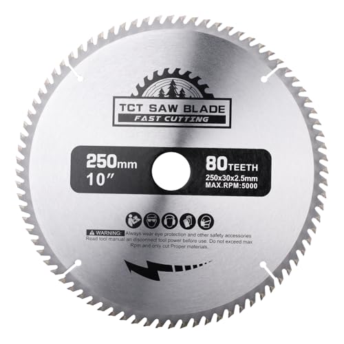 BALUGAEA Kreissägeblatt 250x30 mm, 80 Zähne HM Sägeblatt für Handkreissäge, Tischkreissäge, Kappsäge zur Bearbeitung von Hartholz, Weichholz, MDF und Kunststoff, 25,4mm/20mm/16mm Reduzierring