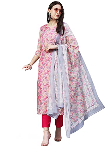 Kurta droit imprimé coton avec pantalon et dupatta GoSriKi Waha-Nw-GS