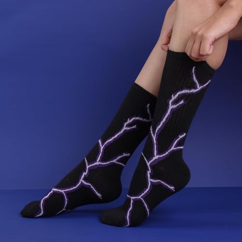 Image of Unisex Fire,Flame,Electric,lighting Design Print Crew Socks - Soft Cotton, Breathable & Stretchable Streetwear Socks for Men & Women | Stylish Casual, Sports & Daily Use
